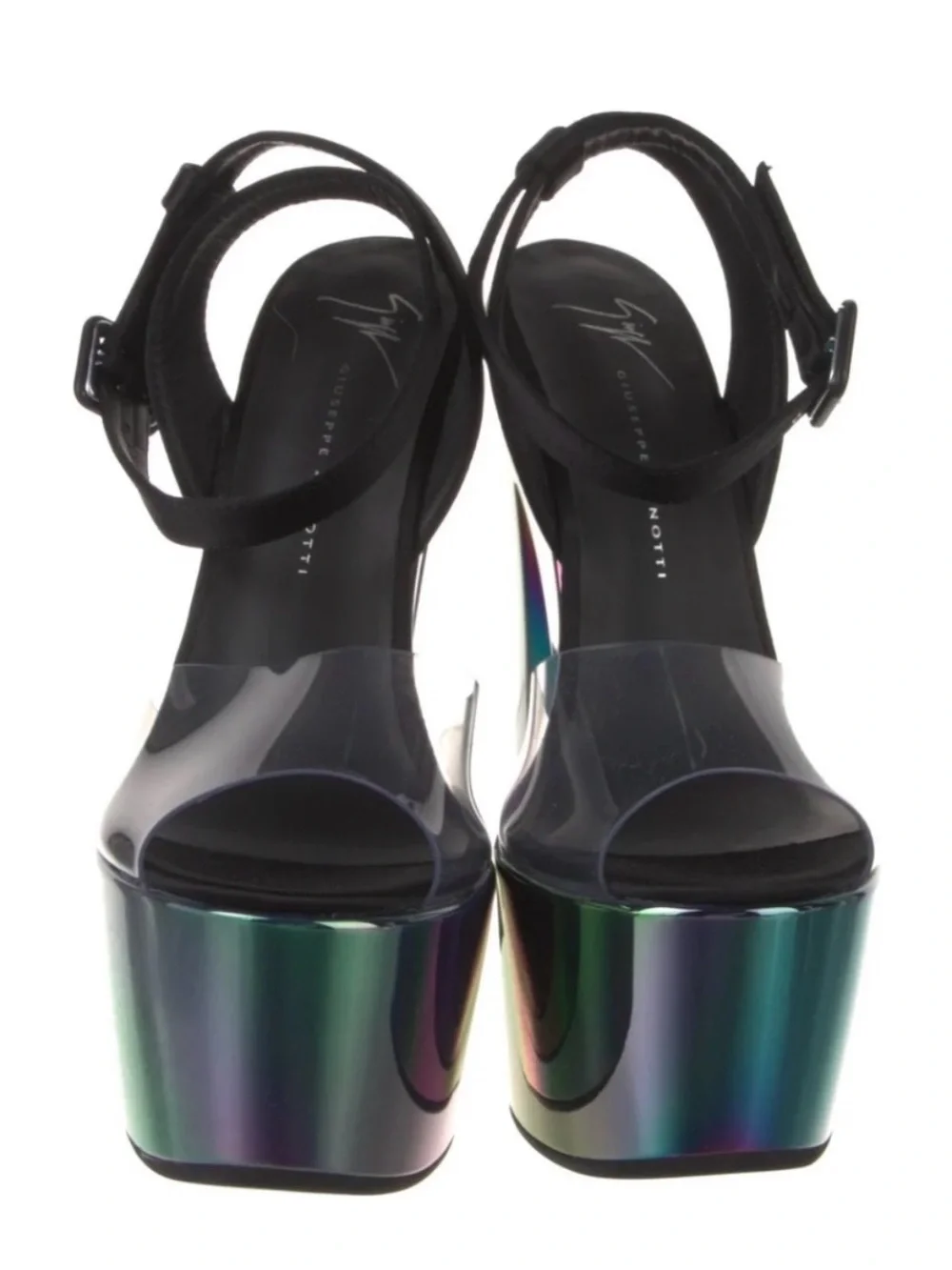 Giuseppe Zanotti Iridescent Multi-Color Platform Sandal with Black Ankle Strap